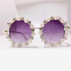 Round rhinestone and faux pearls sunglasses. NWT